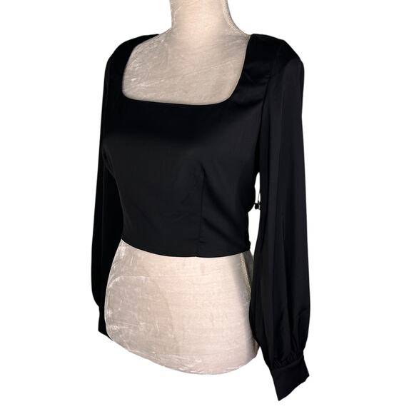 ASTR The Label Womens Shirt Blouse Black Small Cropped New - Picture 3 of 10